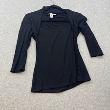 White House Black Market Shirt Womens Size XS Black 3/4 Sleeve Made in USA