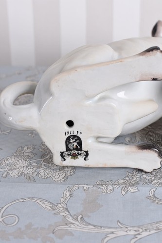 Porzellan Mops mit Schellen Porzellanfigur Hundefigur Mopsfigur Antik Mopshund - Bild 6 von 7
