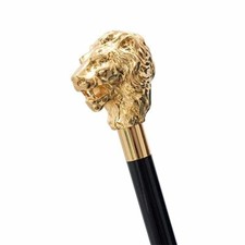 Antique Victorian Golden Lion Head Handle Wooden Walking Stick Cane Gift