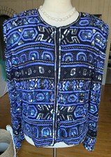 Papell Boutique Evening vintage sequin beads blue silk jacket sz 12