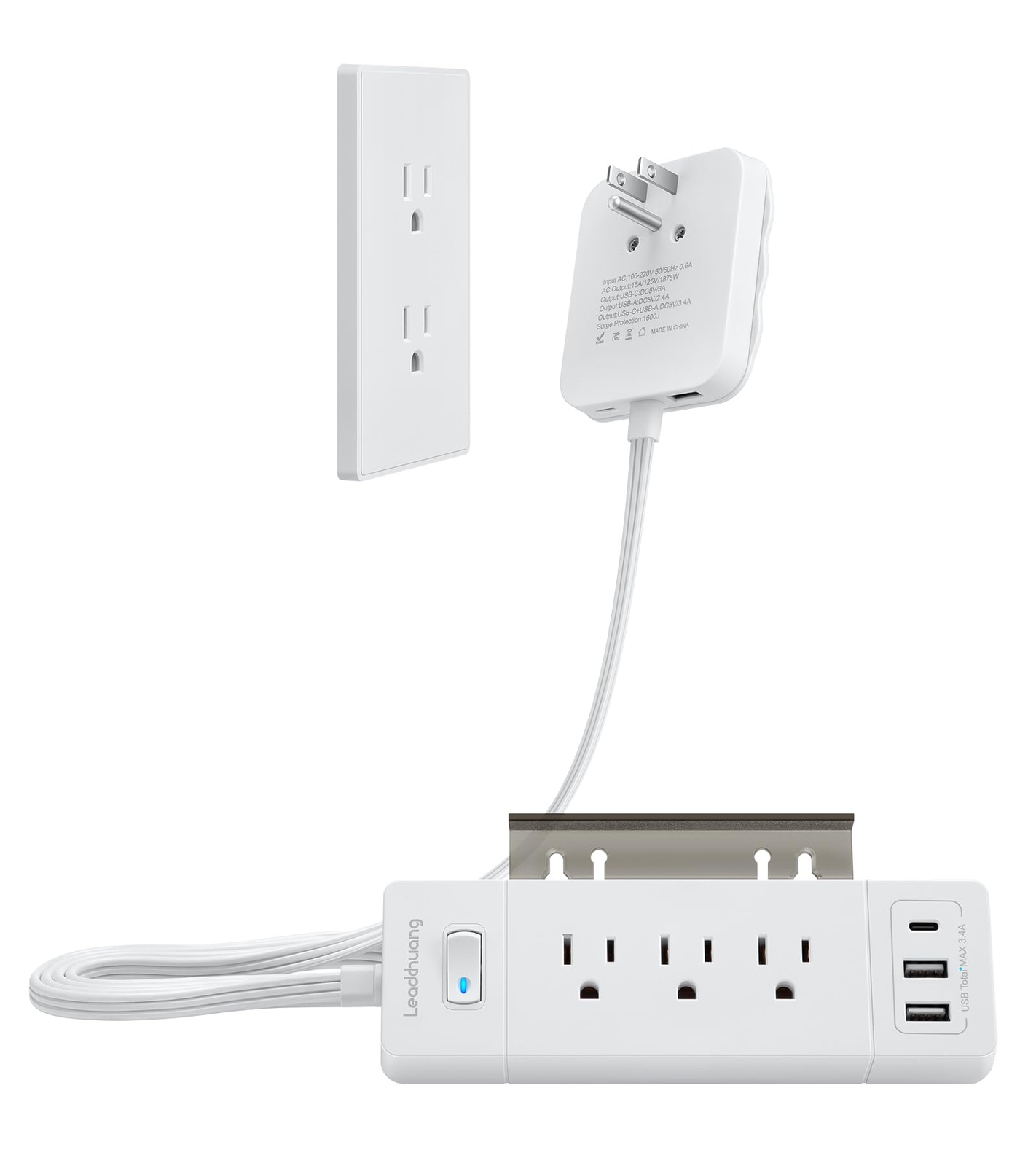 Flat Plug Power Strip with USB C Wall Charger, 6ft Power Strip with USB Ports...