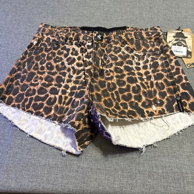 ONE TEASPOON Women's 8 Shorts Dukes Denim Chopped LEOPARD Cutoff