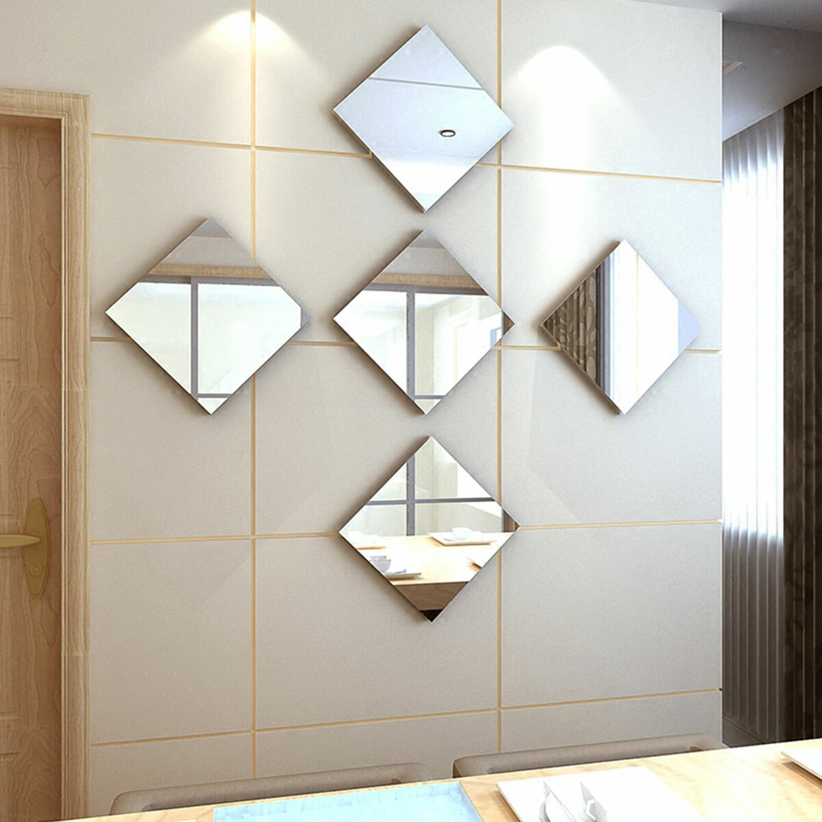 32PCS Mirror Tile Wall Stickers Mosaic Self Adhesive Bathroom Decor Back  Square
