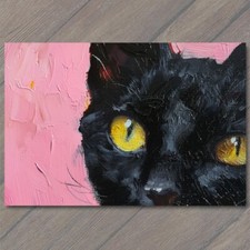FLATCARD Black Cat Yellow Eyes Pink Pet Background Painting Cute Fun Feline