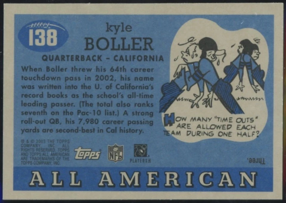 2003 Topps All American Kyle Boller Rookie Baltimore Ravens RC #138 - Image 2 of 2