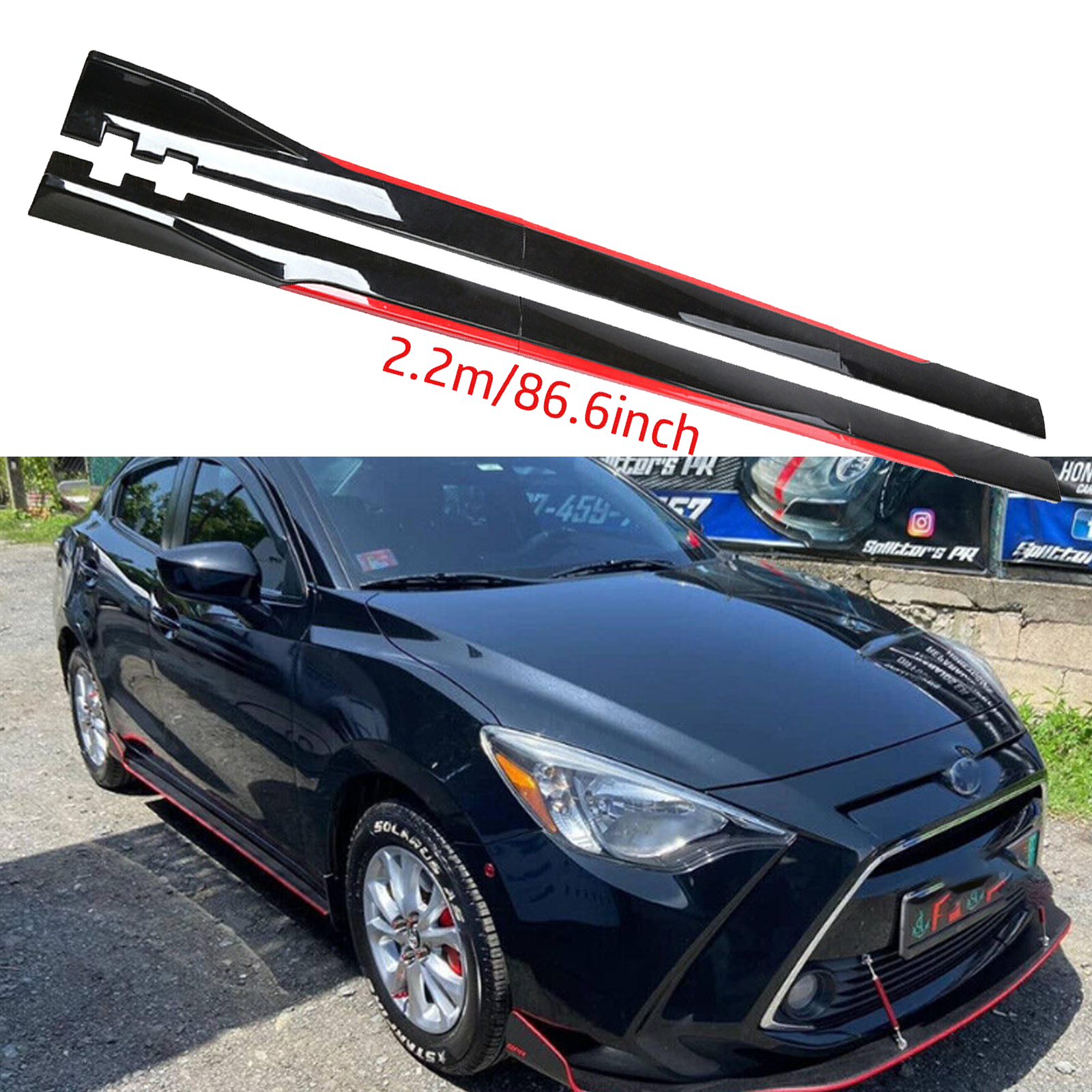 For Toyota Yaris Side Skirt Extension Body Kit Splitter Spoiler Glossy Black
