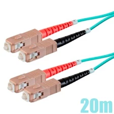 20M SC to SC UL Duplex 50/125 MultiMode OM4 Fiber Optic Optical Cable OFNR Aqua