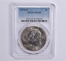 MS65 1974-D Eisenhower Dollar Ike PCGS Blue Label