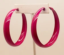 Chunky wide width style fuchsia color Metal Large 2 inch Hoop fashion Earrings