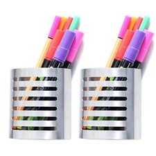 2 Pack Magnetic Stainless Steel Pen Pencil Holder Metal Storage Organizer