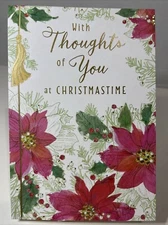 Hallmark Christmas Greeting Card Unused Thoughts Of You Poinsettia Holly Gold