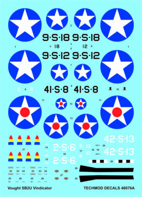 Vought SB2U Vindicator (U.S. NAVY 1941-1942 MARKINGS) DECALS #48076 1/48 TECHMOD