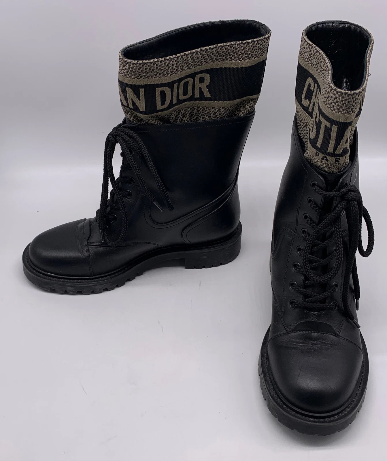 Bottes de combat Christian Dior D Major cuir noir à lacets pointure 37,5 D us 7,5