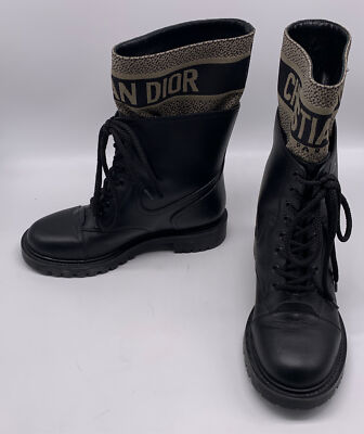 Christian Dior D-Major Black Leather Lace Up Combat Boots sz 37.5