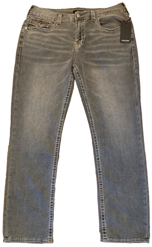 NWT $199 True Religion Geno Big T Flap Slim Jeans Grey Crisp Wash Size 36x32 - 第 1/6 張圖片
