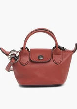 NWT Longchamp Le Pliage Cuir Nano Leather Crossbody Coin Purse Bag Sienna