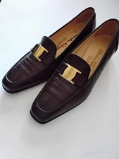 Salvadore Ferragamo Dark Brown Croc Embossed Loafers Size 7