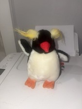 Alfa Plush Penguin Stuffed Animal With Yellow Hair And Red Beak Flaps Out CUTE 