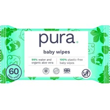 Pura Natural Sensitive Baby Wipes 60 Pack, 99 Water Unscented EWG Verified