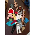 Vintage 1961 Mattel Ken Flocked Hair & Barbie Doll Lot Clothes Accessories AS-IS