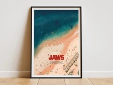 Retro Jaws Movie Poster Classic Beach Wall Art Shark Lover Wall Decor, No Frame