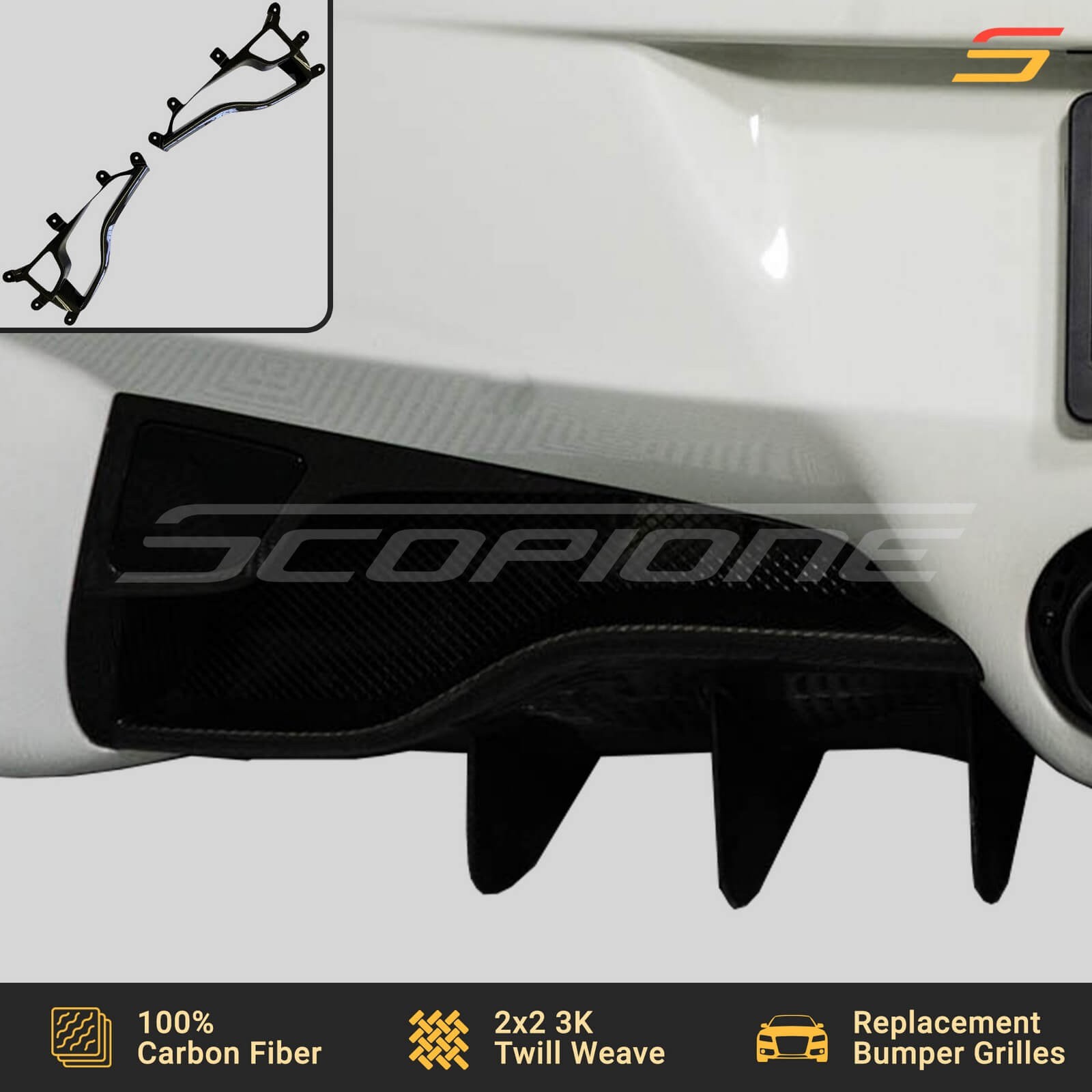 Scopione Carbon Rear Bumper Fog Light Grilles Trim for Ferrari 458 Italia Spider