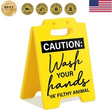 Bathroom Signs Decor Funny, Wash Your Hands Caution Sign Restroom Toilet Bath...