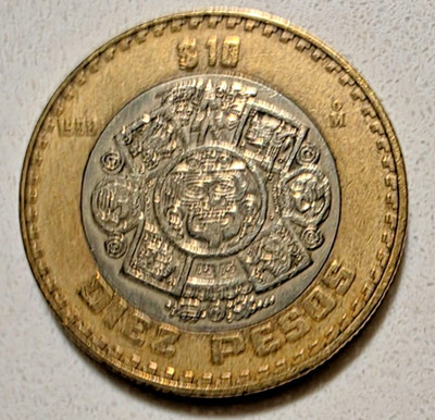 1998 Mo MEXICO $10 PESOS Bi-Metal Mexican Diez Pesos Coin -KM#616