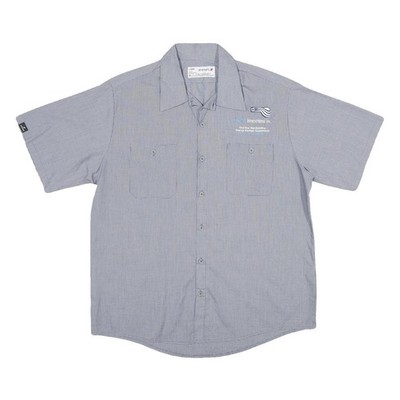 ARAMARK Herren Blau Karom Kurzarm Hemd L Polyester-Mix Button-Down Arbeits