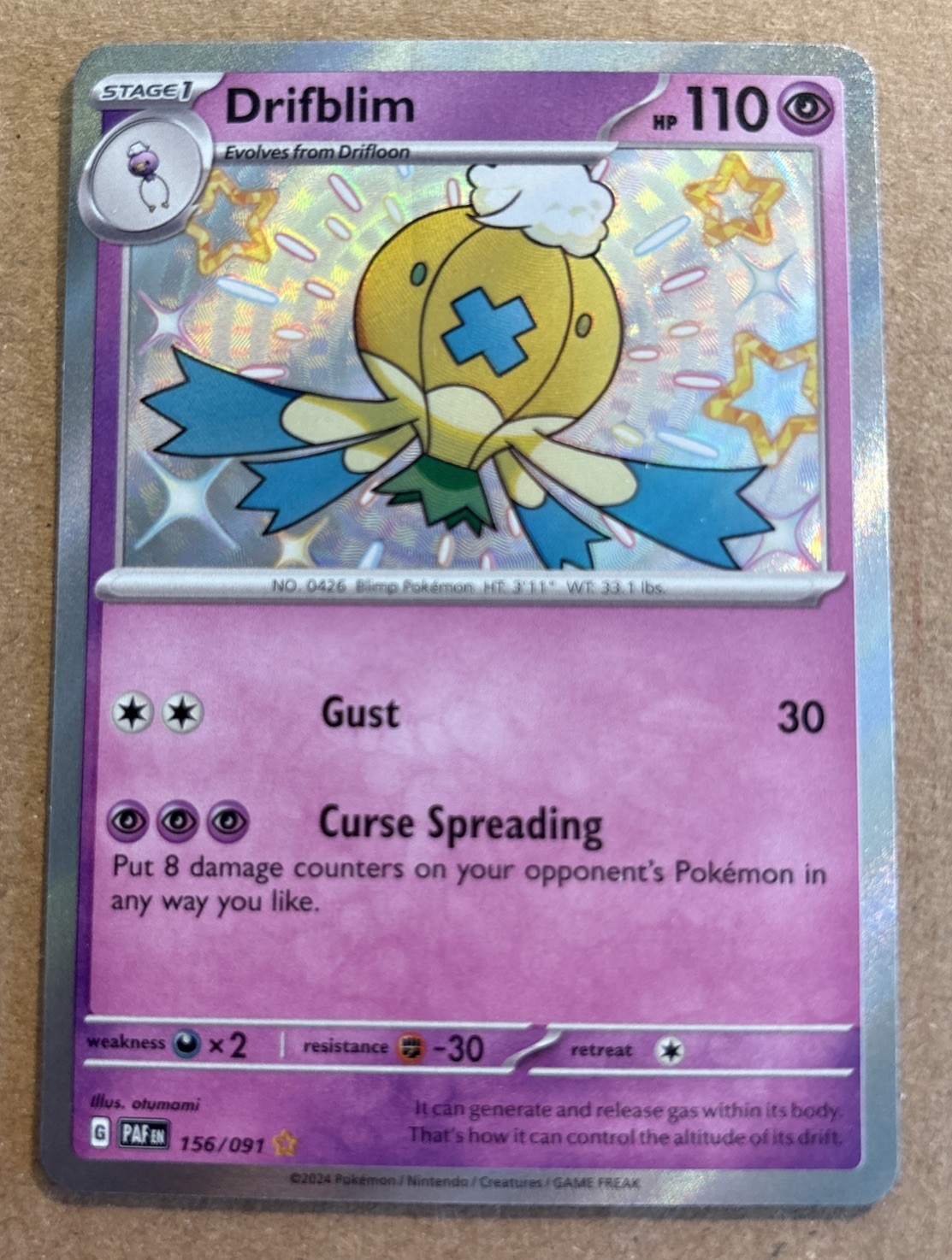 Drifblim 156/091 Pokémon TCG S&V Paldean Fates Shiny Rare Holo - #4 NM