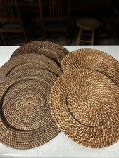 Set Of 5 Round 13  Wicker Natural Woven Place Mats Table Settings