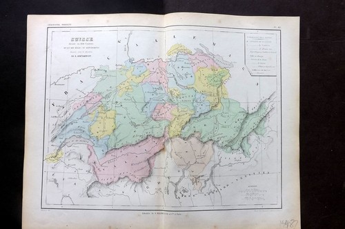 Cortambert 1852 Hand Col Map. Suisse. Switzerland 45