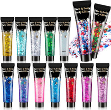14 Colors Body Glitter, Face  Hair Glitter Gel Set for Mardi Gras, Eye Shimmer
