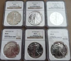 Lot/6 1987-1992 American Silver Eagle NGC MS69 Brown Label PQ