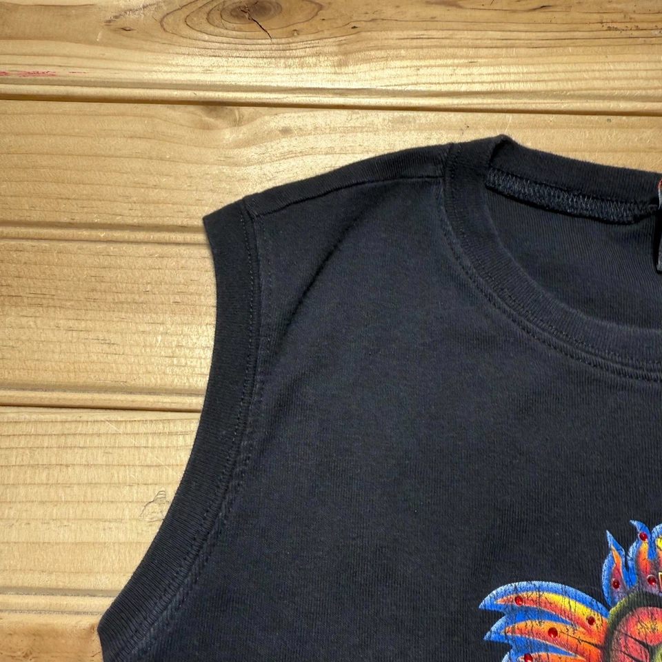 De colección Y2K Harley Davidson Corazón Ala Llama Estrás Grunge Motociclista Tanque Pequeño Foto 3 de 4