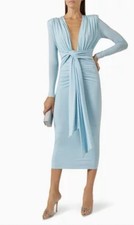 Misha Dress Size 12/ EU40 Large Slinky Plunge Midi Sexy Ruching Long Sleeve New