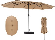 15FT Large Patio Umbrella W/ Base Included Rectangle Table Umbrella Outdoor