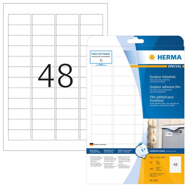 Herma Outdoor Folien Etiketten Special 45,7 X 21,2 Mm Weiß 480 Etiketten-image