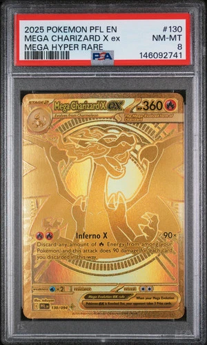 2025 Pokemon PFL EN-Phantasmal Flames Mega Charizard X EX #130 Hyper Rare PSA 8