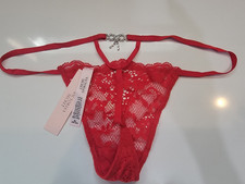 VICTORIA'S SECRET DREAM ANGELS V-String Thong Panty VS Red Lace M Shine Bow NWTs