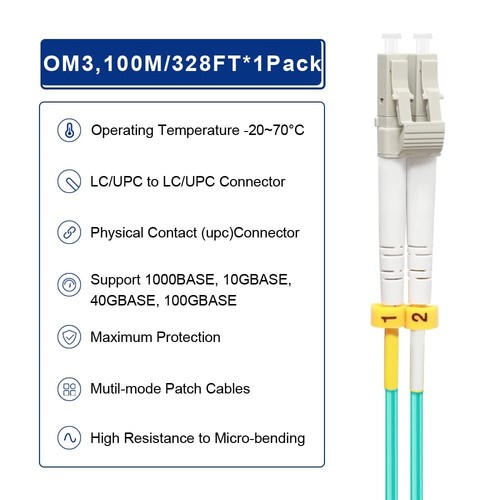 FLYPROFiber LC to LC Fiber Patch Cable OM3 100M/328ft - Picture 4 of 5