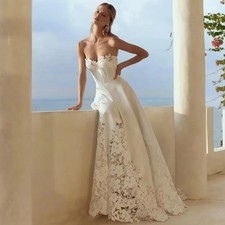 Strapless Wedding Dress Illusion Lace Appliques Backless A-Line Boho Bridal Gown