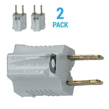 2 Pack 90-806 Two Prong to Three Prong Polarized Electrical Outlet Gray Adapter