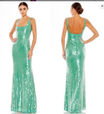 MAC DUGGAL SEQUINED SLEEVELESS JADE GREEN COLUMN GOWN sz 16