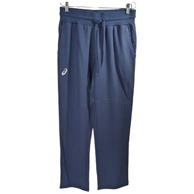 Asics Mens Athletic Pants with Drawstring Size Large Navy Blue Fleece 32x32