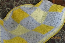 New, handmade Yellow Check crochet baby / travel blanket.