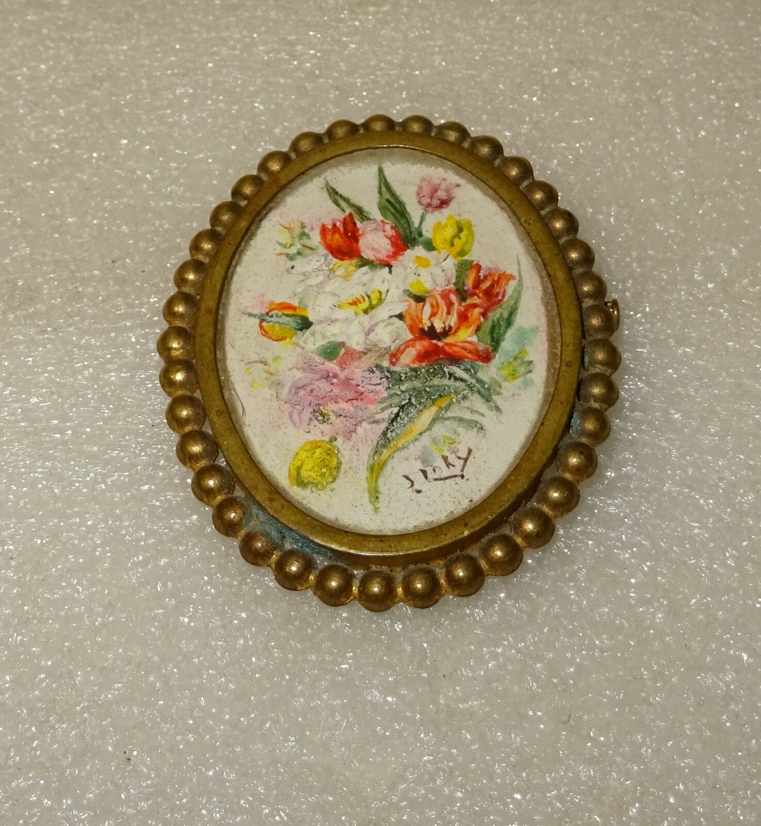 Petite broche de panier de fleurs vintage... c.1920s-30s