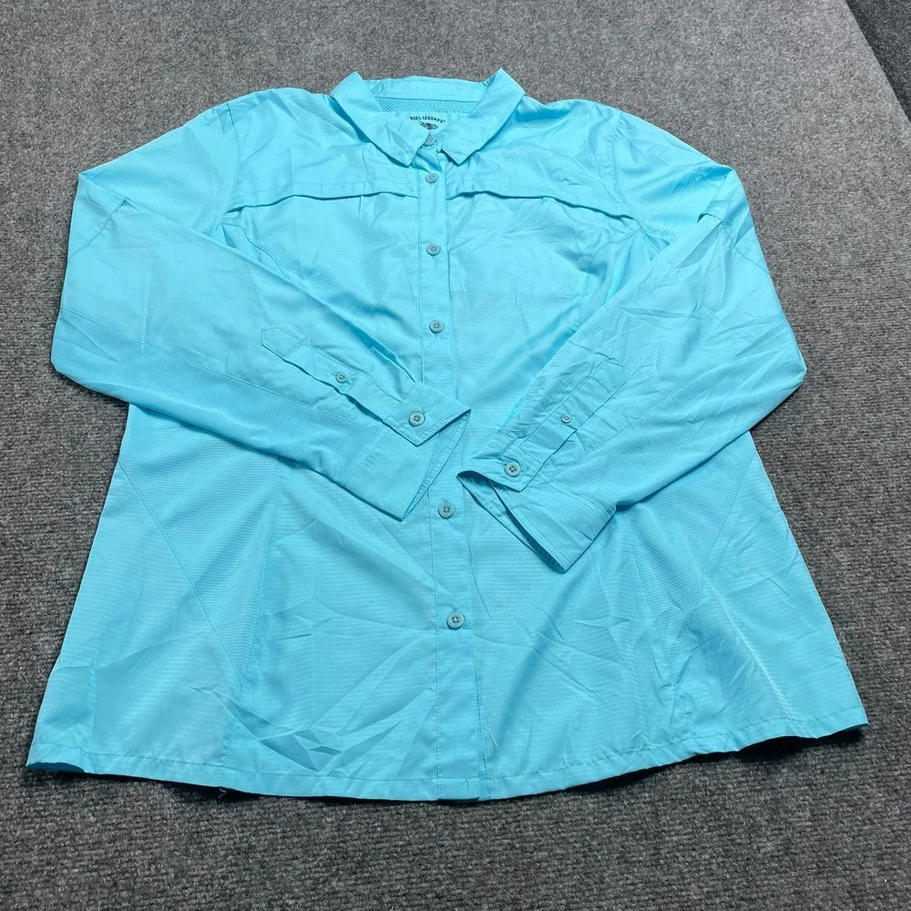 Reel Legends Men's Blue Outdoor Button Down Polyester Fishing Shirt Size XL
