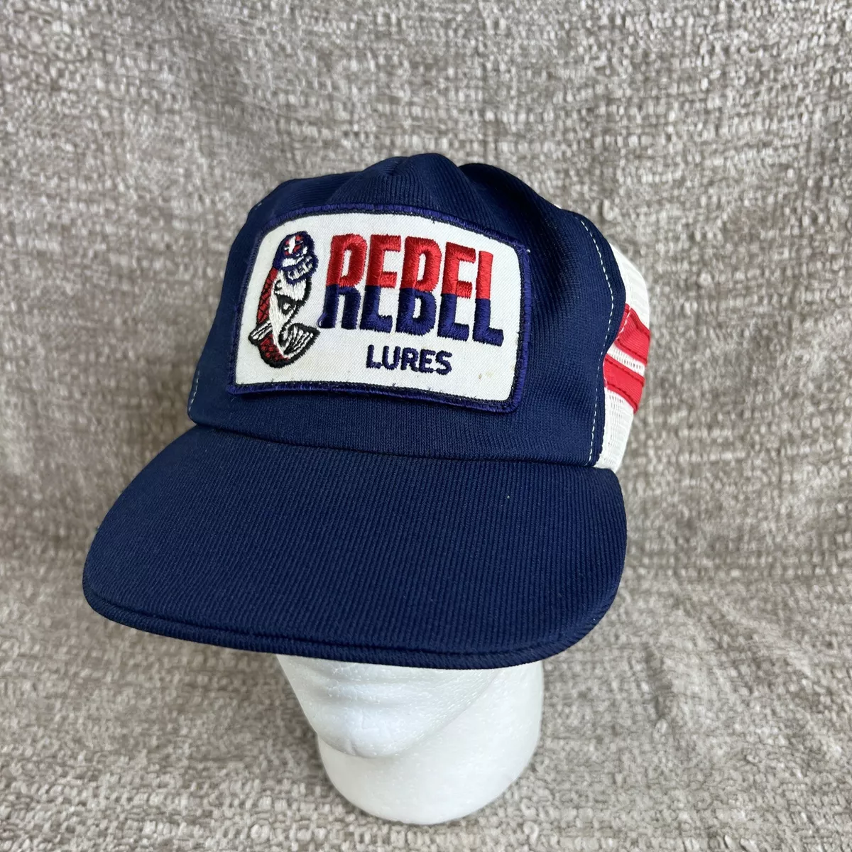 Vintage Rebel Lures Trucker Fishing Stripe Hat Cap Embroidered USA No Foam