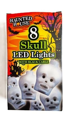 Crâne LED Lumières Lot de 8 Lumières Crâne Blanc Lumineux Maison Hantée Halloween - Photo 1/2